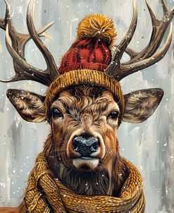 Deer With Red And Yellow Cap And Scarf
