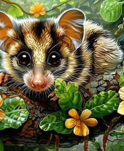 Opossum Between Flowers