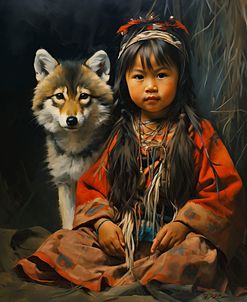 Native American Child With Wolf Cub 1