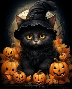 Black Cat Between The Pumpkins