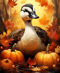 Goose In Autumn Leaves And Pumpkins 1