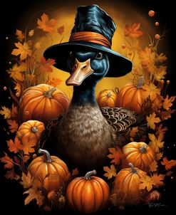 Goose In Autumn Leaves And Pumpkins 3