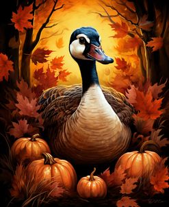 Goose In Autumn Leaves And Pumpkins 4