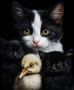 Portrait Of Mom Cat And Kittens
