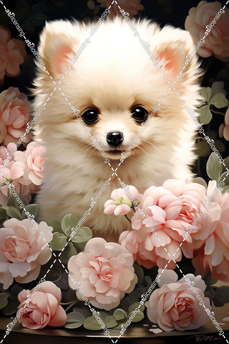 Pomeranian Among The Roses