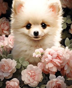 Pomeranian Among The Roses
