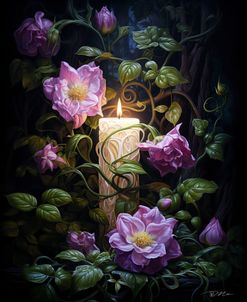 Candle With Pink Flowers