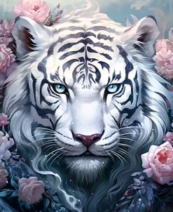 White Tiger Among The Flowers