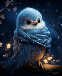 Cute Blue Bird Between Stars And Snow