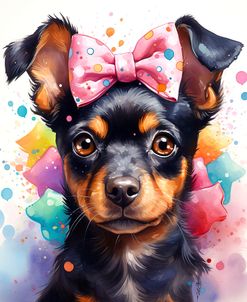 Cute Dog With Pink Watercolor Bow