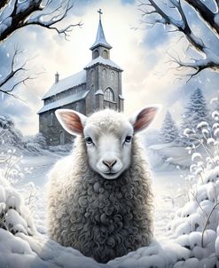 Sheep And Church In The Snow 1