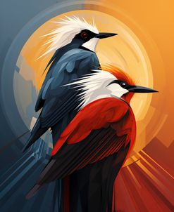 Two Red And Blue Birds