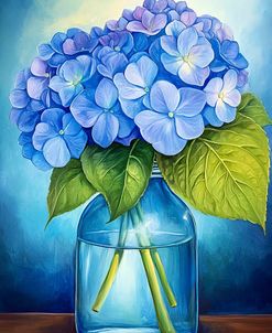 Blue Hydrangea In Glass Jar