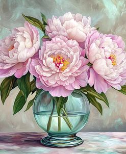 Peonies In Glass Vase Pink