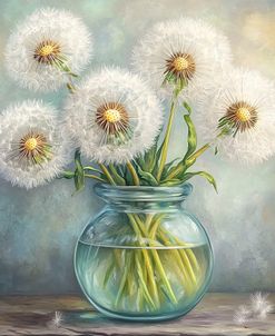 Dandelions In Glass Vase White