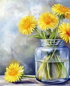 Dandelions In Glass Vase Yellow