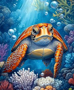 Turtle In Sea Bed Colorfull