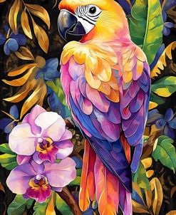 Colorful Parrot And Orchids 3
