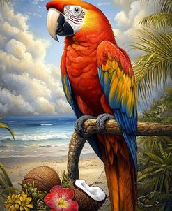 Exotic Macaw Parrot And Orchids