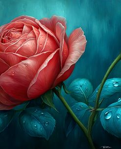 Red Rose On Green Background