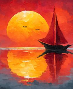 Red Sunset With Sailboat