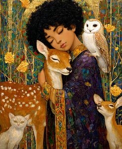 Purple Girl With Animal Friends