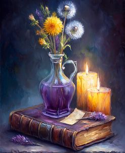 Book Flowers And Purple Candles  (1)