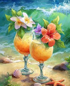 Cocktail And Flowers By The Sea