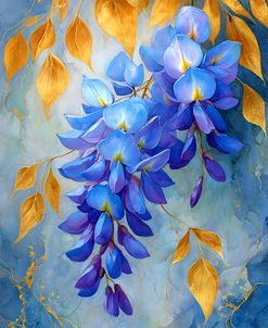 Blue And Gold Luxury Wisteria Painting (1)