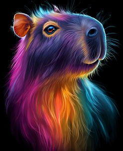 Neon Rainbow Capybara On A Black Background