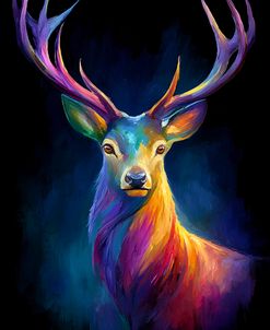 Neon Rainbow Deer On A Black Background
