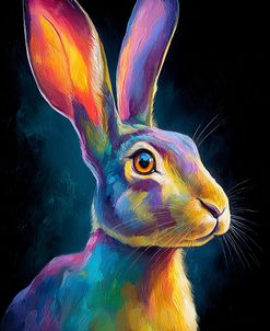Neon Rainbow Rabbit On A Black Background