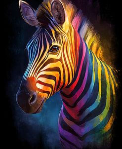 Neon Rainbow Zebra On A Black Background