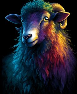 A Sheep With Vibrant Rainbow Color