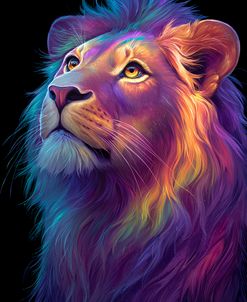 A Vibrant Neon Rainbow Lion