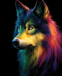 A Wolf With Vibrant Rainbow Color
