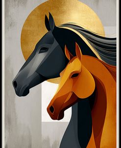 Minimalist Poster With Two Gray, Gold, And Orange Horses (1)