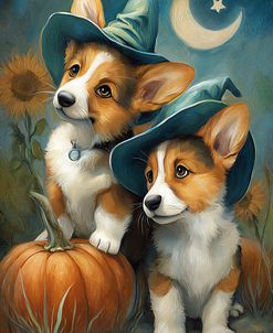Corgi Dogs With Witch Hats