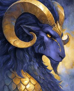 Ethereal Creature In Watercolor Blue And Gold Aries