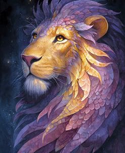 Ethereal Creature In Watercolor Pink And Gold Feathered Lion
