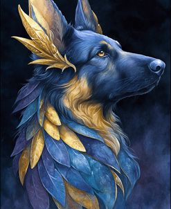 Ethereal Creature In Watercolor Dog Blue And Gold