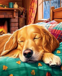 Golden Retriever Sleeping Autumn Portrait