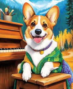 Corgi Autumn Portrait With Colorful Piano