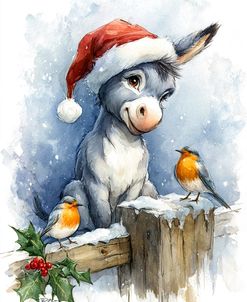 Donkey With Snow In Watercolor (1)