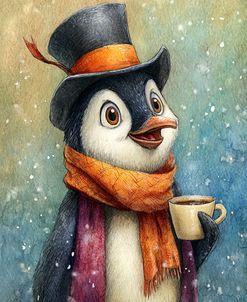 Penguin With Scarf And Hat With A Cup Of Tea (1)