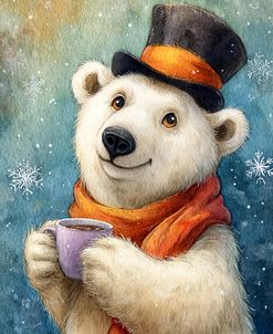 Polar Bear With Scarf And Hat With A Cup Of Tea (2)