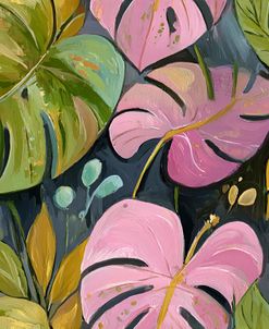 Pattern Large Pink And Green Leaves