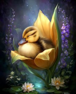 Duckling Sleeping Between Petals (2)