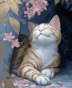 Happy White And Red Kitten With Pink Flowers