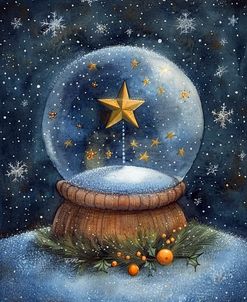 Christmas Globe With Star And Snow Blue